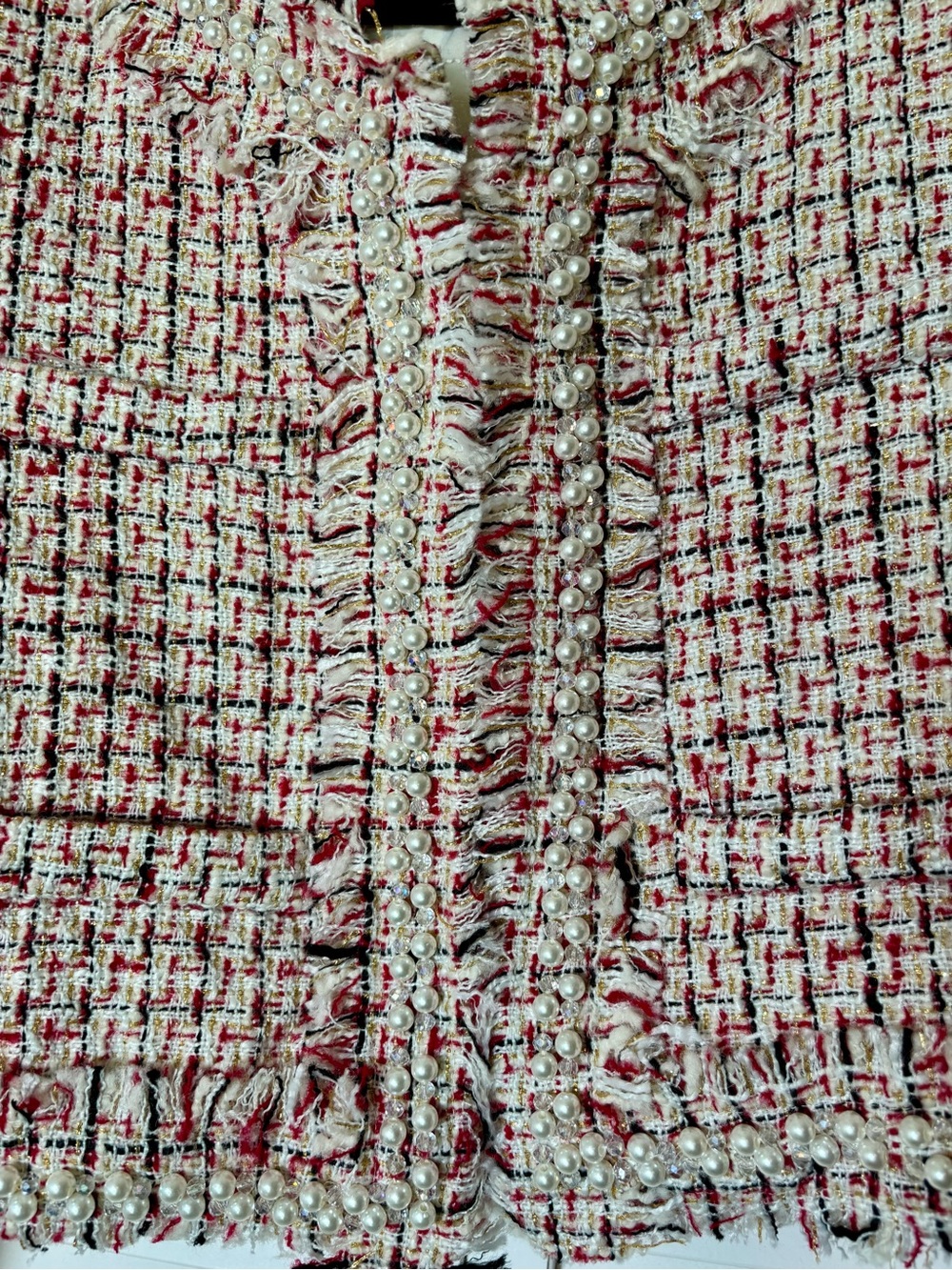 NWT Mac Duggal Multicolor Pearl Trim Tweed Long Sleeve Cropped Blazer L - Picture 6 of 6